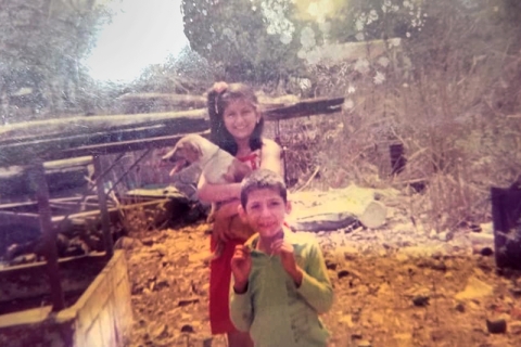 Tippetts, her younger brother and their dog in Veracruz, Mexico