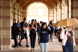 Students walking on UCLA's campus.