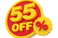 A red and yellow discount label, reading "55% Off."