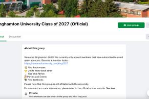 A screen shot of the Binghamton University Class of 2027 Facebook page